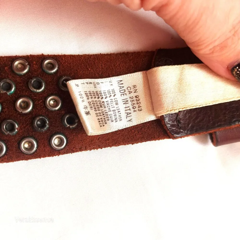 DIESEL Y2K Brown Leather Belt Men’s Studded Punk Vintage Biker Punk Sz 42